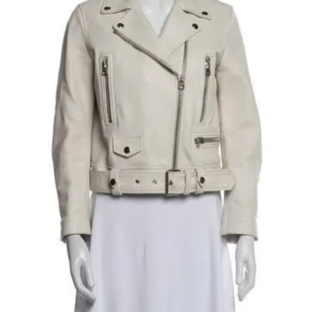 Acne Cream Leather Biker Jacket